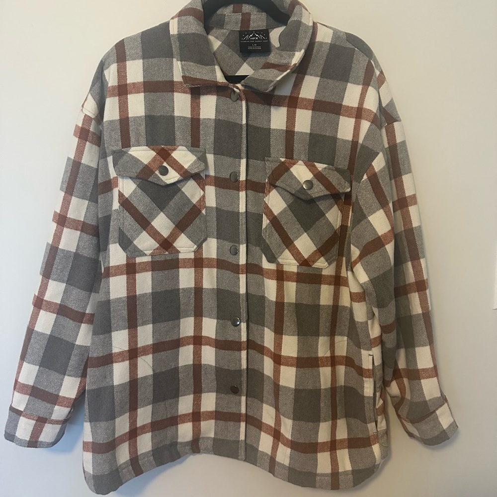 Ladies Plaid Button-Up Shirt Jacket